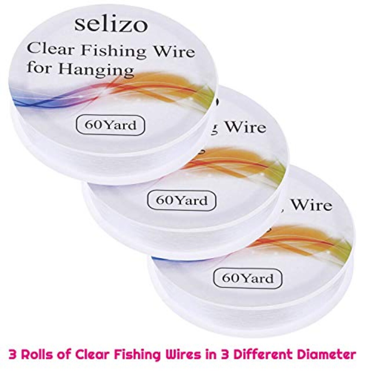 3 Pieces Clear Fishing Line Jewelry String Invisible Nylon Thread for Hanging Decorations, Beading and Crafts (3 Sizes, 60 Yards per Roll)